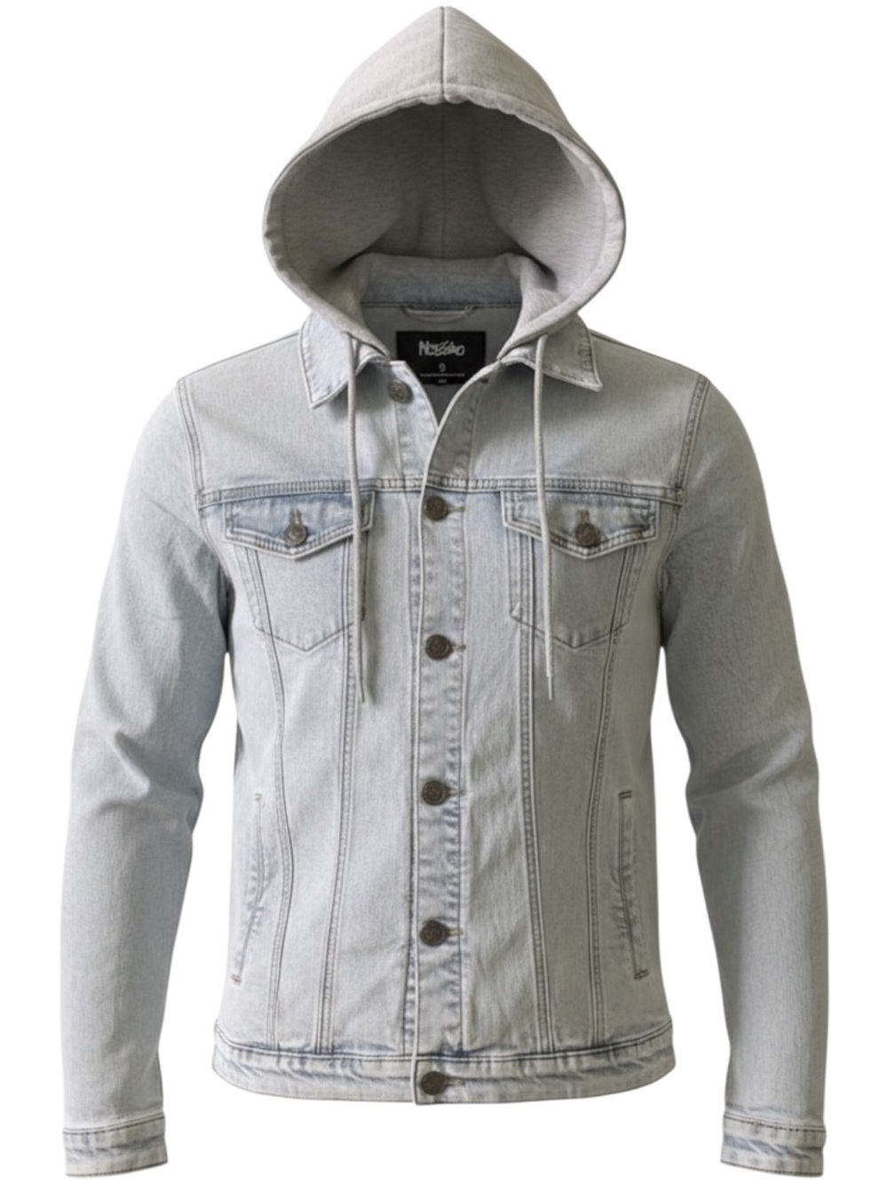 Mossimo Light Blue Fitted Denim Jacket Removable Grey Sweat Hood (S/M)